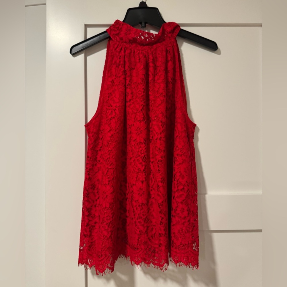 J. Crew Vibrant Holiday Red Lace Blouse